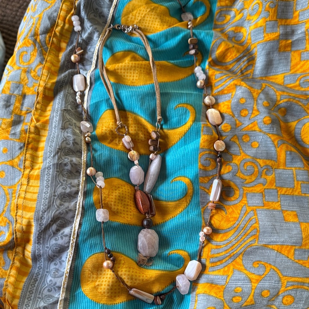 Handcrafted Multistrand Beaded Necklace in Beige, Brown and Pearl Tones